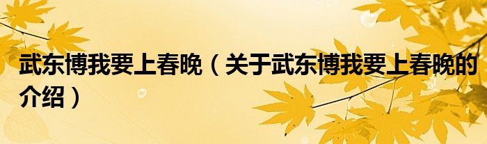武东博我要上春晚（关于武东博我要上春晚的介绍）