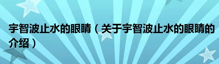 宇智波止水的眼睛（关于宇智波止水的眼睛的介绍）