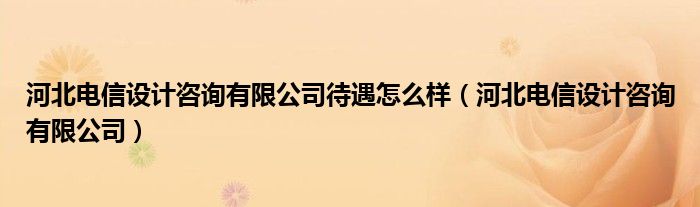 河北电信设计咨询有限公司待遇怎么样（河北电信设计咨询有限公司）
