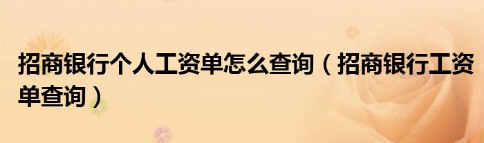 招商银行个人工资单怎么查询（招商银行工资单查询）