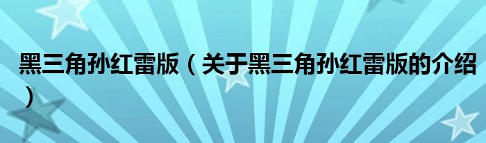 黑三角孙红雷版（关于黑三角孙红雷版的介绍）
