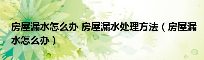 房屋漏水怎么办 房屋漏水处理方法（房屋漏水怎么办）