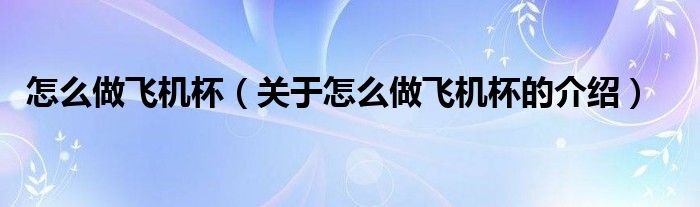 怎么做飞机杯（关于怎么做飞机杯的介绍）