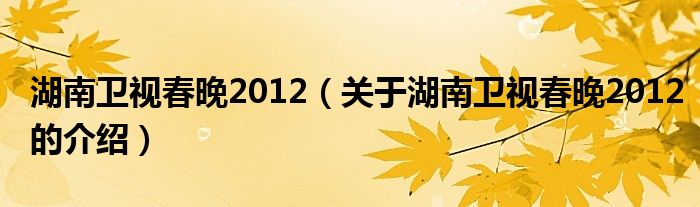 湖南卫视春晚2012（关于湖南卫视春晚2012的介绍）