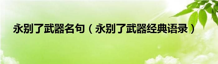 永别了武器名句（永别了武器经典语录）