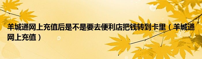 羊城通网上充值后是不是要去便利店把钱转到卡里（羊城通网上充值）
