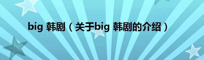 big 韩剧（关于big 韩剧的介绍）