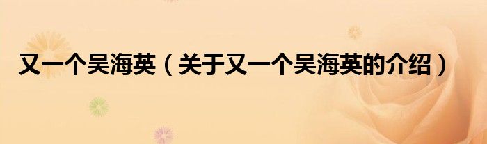 又一个吴海英（关于又一个吴海英的介绍）