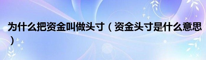 为什么把资金叫做头寸（资金头寸是什么意思）