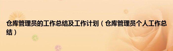 仓库管理员的工作总结及工作计划（仓库管理员个人工作总结）