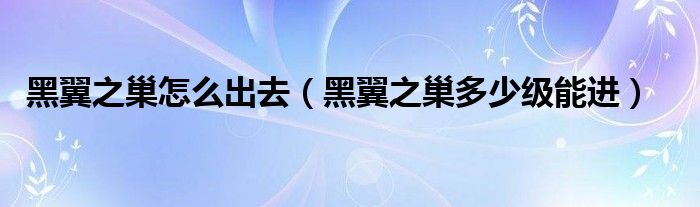黑翼之巢怎么出去（黑翼之巢多少级能进）