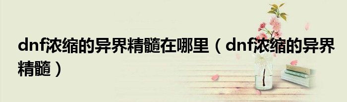 dnf浓缩的异界精髓在哪里（dnf浓缩的异界精髓）