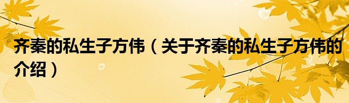 齐秦的私生子方伟（关于齐秦的私生子方伟的介绍）