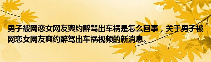 男子被网恋女网友爽约醉驾出车祸是怎么回事，关于男子被网恋女网友爽约醉驾出车祸视频的新消息。