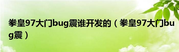 拳皇97大门bug震谁开发的（拳皇97大门bug震）