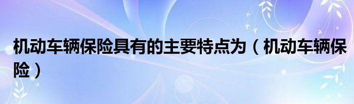 机动车辆保险具有的主要特点为（机动车辆保险）