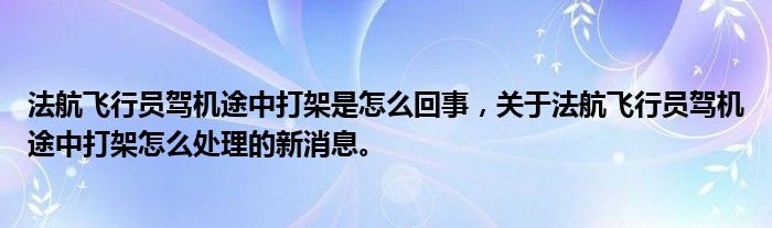 法航飞行员驾机途中打架是怎么回事，关于法航飞行员驾机途中打架怎么处理的新消息。