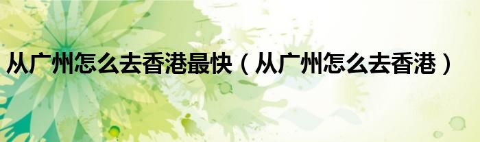 从广州怎么去香港最快（从广州怎么去香港）
