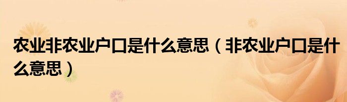 农业非农业户口是什么意思（非农业户口是什么意思）