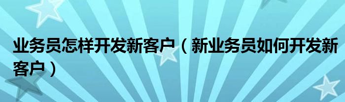 业务员怎样开发新客户（新业务员如何开发新客户）