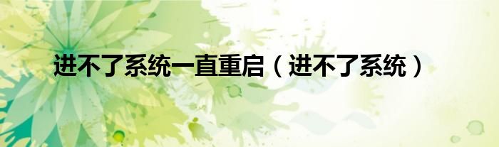 进不了系统一直重启（进不了系统）