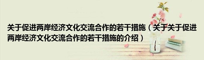 关于促进两岸经济文化交流合作的若干措施（关于关于促进两岸经济文化交流合作的若干措施的介绍）