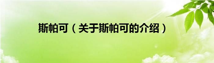 斯帕可（关于斯帕可的介绍）