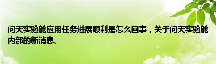问天实验舱应用任务进展顺利是怎么回事，关于问天实验舱内部的新消息。