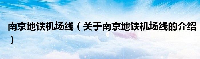 南京地铁机场线（关于南京地铁机场线的介绍）