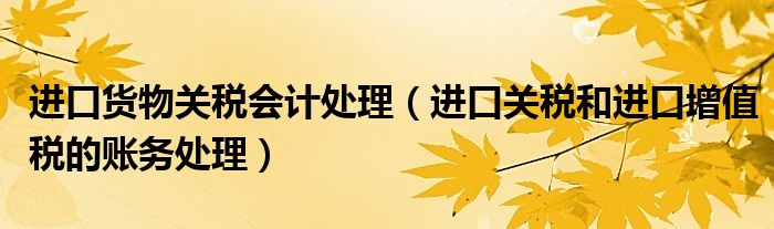 进口货物关税会计处理（进口关税和进口增值税的账务处理）