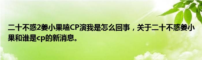 二十不惑2姜小果嗑CP演我是怎么回事，关于二十不惑姜小果和谁是cp的新消息。