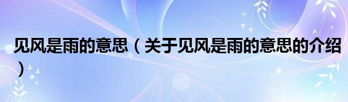 见风是雨的意思（关于见风是雨的意思的介绍）