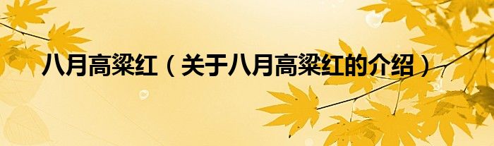 八月高粱红（关于八月高粱红的介绍）
