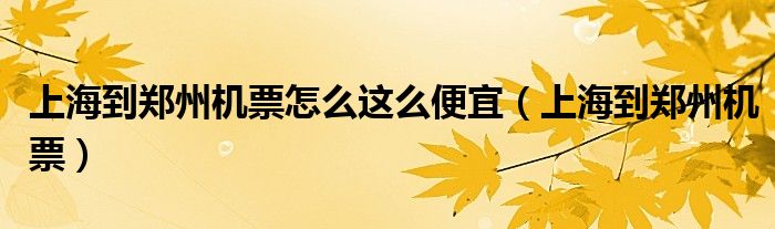 上海到郑州机票怎么这么便宜（上海到郑州机票）