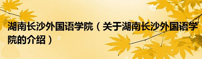 湖南长沙外国语学院（关于湖南长沙外国语学院的介绍）