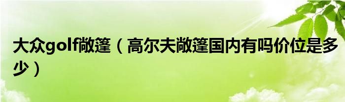 大众golf敞篷（高尔夫敞篷国内有吗价位是多少）