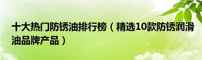 十大热门防锈油排行榜（精选10款防锈润滑油品牌产品）