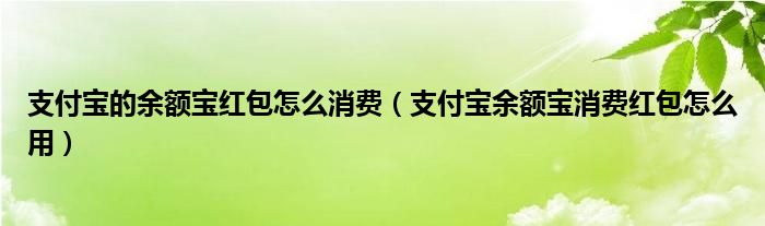 支付宝的余额宝红包怎么消费（支付宝余额宝消费红包怎么用）