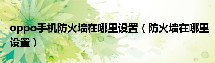 oppo手机防火墙在哪里设置（防火墙在哪里设置）