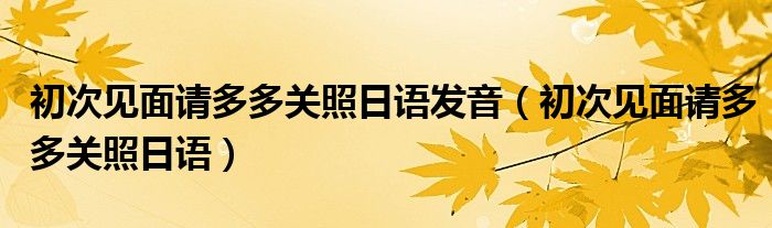 初次见面请多多关照日语发音（初次见面请多多关照日语）