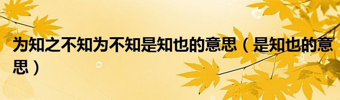 为知之不知为不知是知也的意思（是知也的意思）