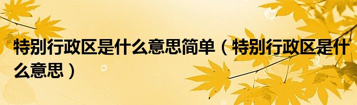 特别行政区是什么意思简单（特别行政区是什么意思）