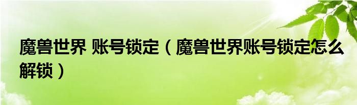 魔兽世界 账号锁定（魔兽世界账号锁定怎么解锁）