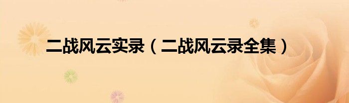 二战风云实录（二战风云录全集）