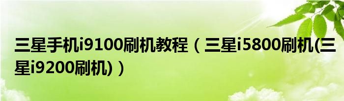 三星手机i9100刷机教程（三星i5800刷机(三星i9200刷机)）