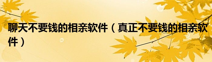 聊天不要钱的相亲软件（真正不要钱的相亲软件）