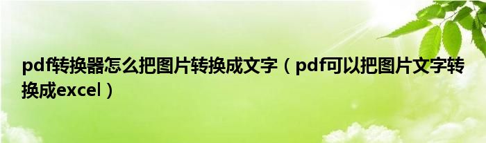 pdf转换器怎么把图片转换成文字（pdf可以把图片文字转换成excel）
