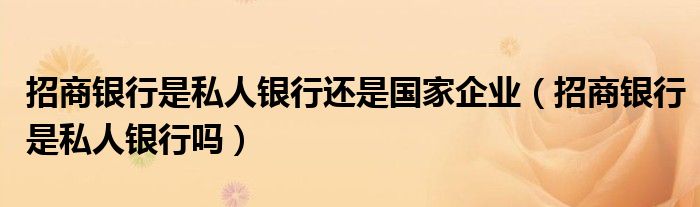 招商银行是私人银行还是国家企业（招商银行是私人银行吗）