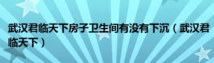 武汉君临天下房子卫生间有没有下沉（武汉君临天下）