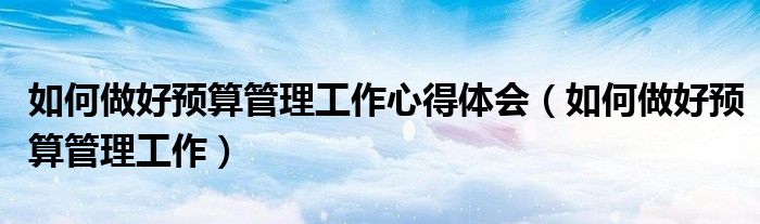 如何做好预算管理工作心得体会（如何做好预算管理工作）
